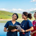 Nurses in blue and teal scrubs promoting the latest nursing vacancies in New Zealand for October 2026.