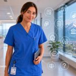 Two professional nurses in a modern Swiss hospital representing nursing job opportunities in Switzerland.